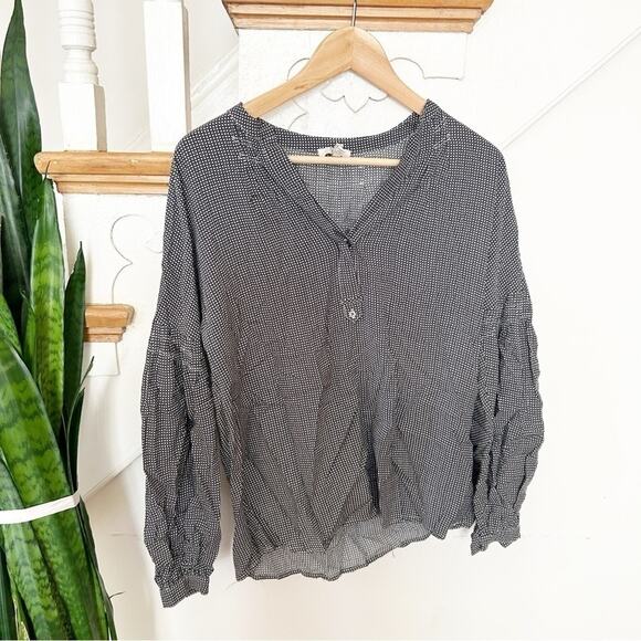 Joie Black White Azbeth Mini Star Puff Sleeve Linen V-Neck Linen Blouse Size XS - Picture 2 of 8